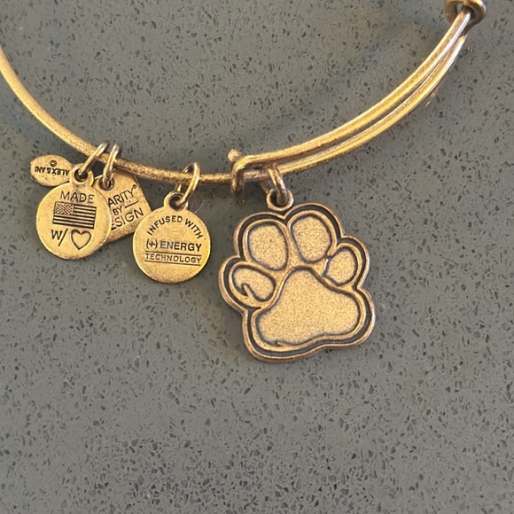 Alex and Ani Paw Print Charm Bracelet Gold Finish - Expands 2"- 3.5" - Picture 2 of 3